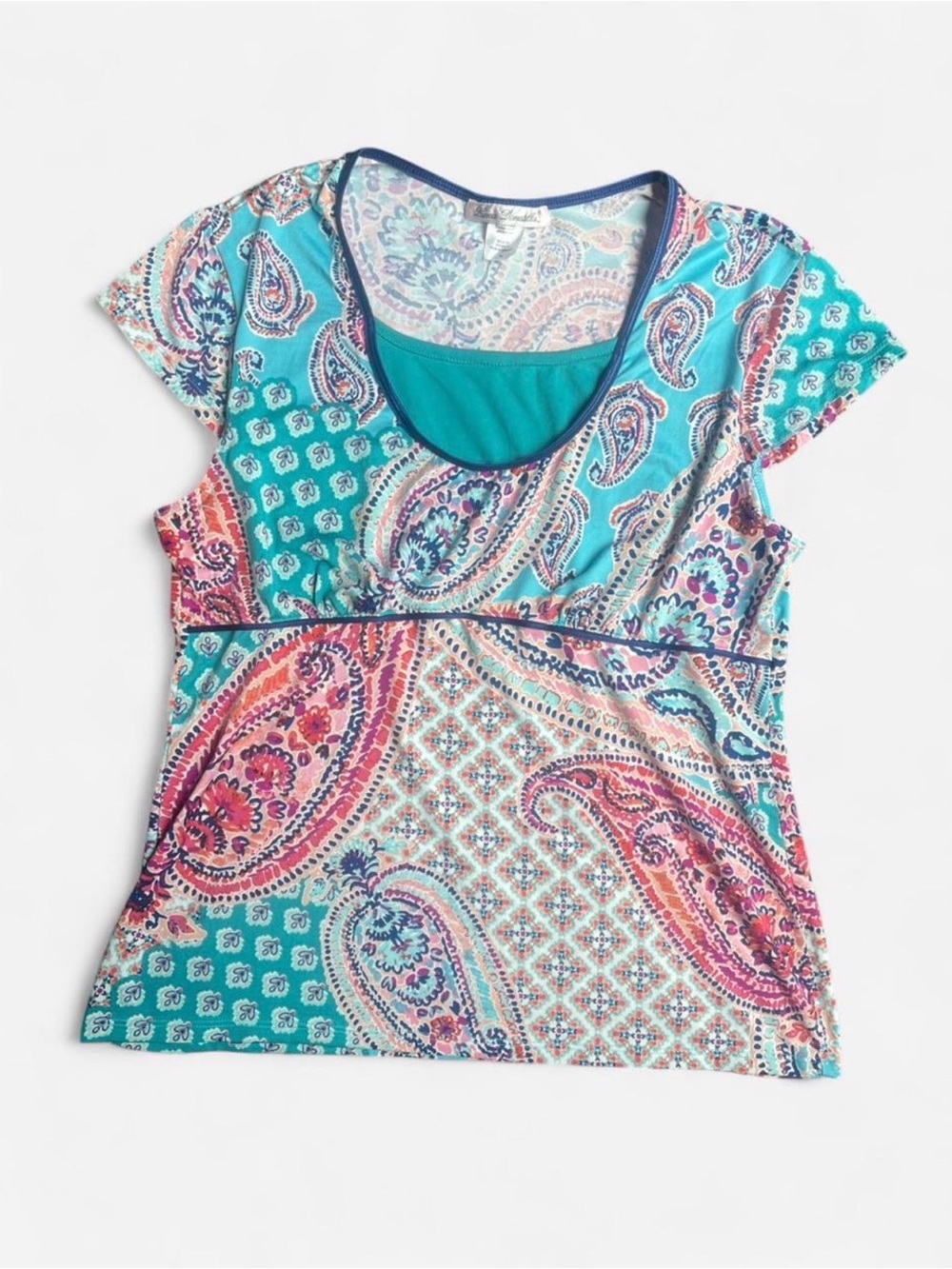 Linea Donatella Paisley Print Y2k Boho Disney Era Babydoll Style Top Sz M